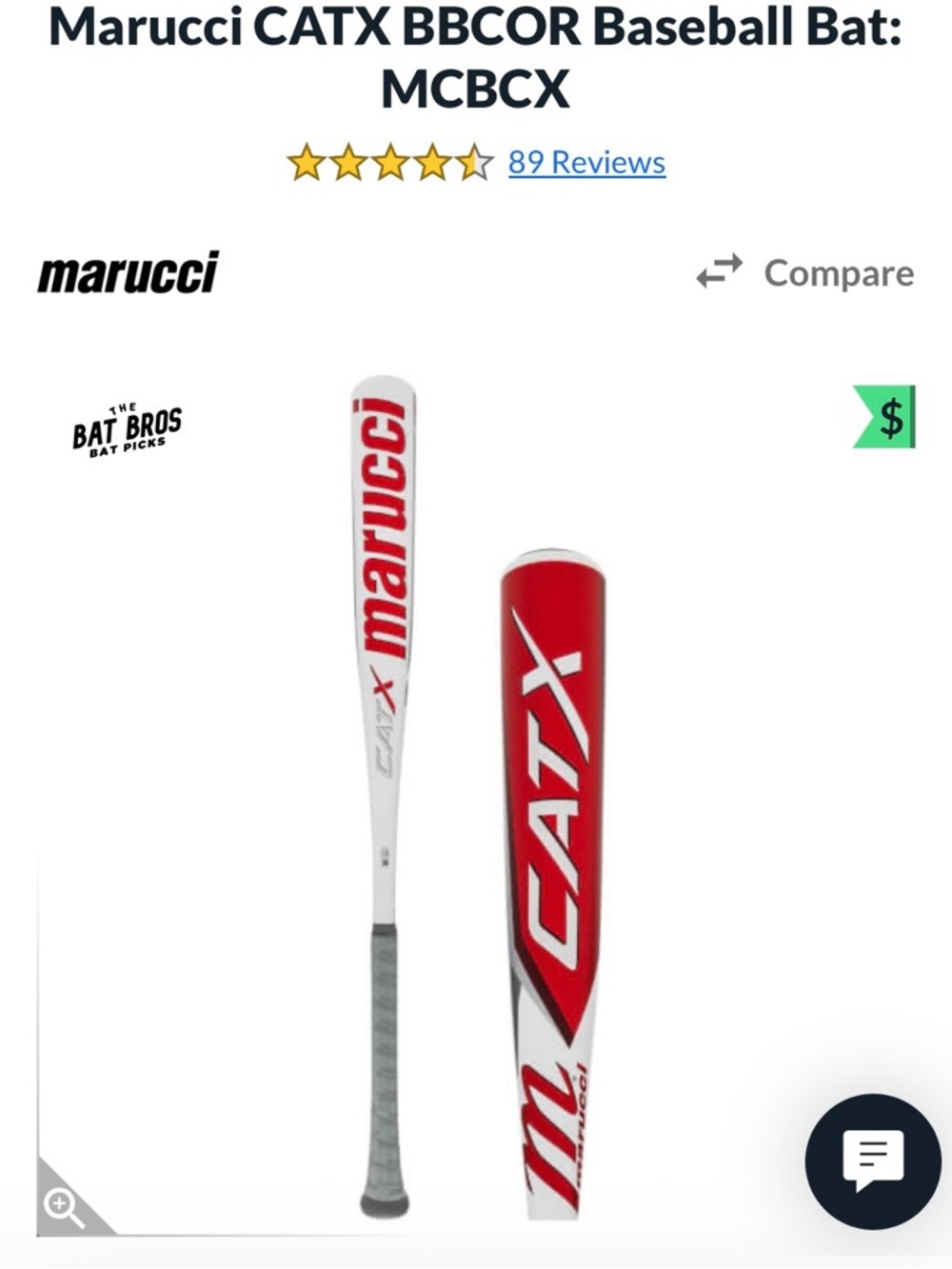 Marucci 32 / 29 drop -3 BBCOR CATX Baseball Bat Red and White